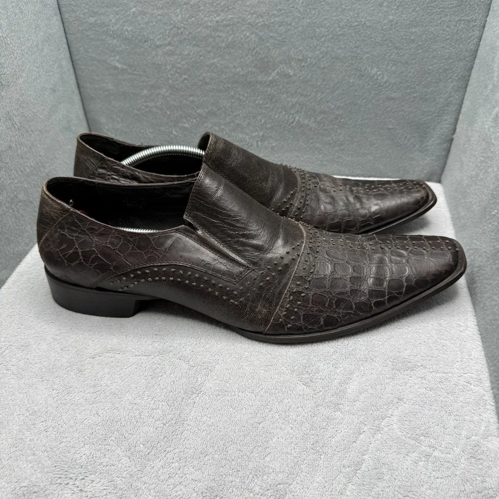 Giovanni Marquez Mens 13 Brown Croc Embossed Leather Dress Shoes Slip On 46